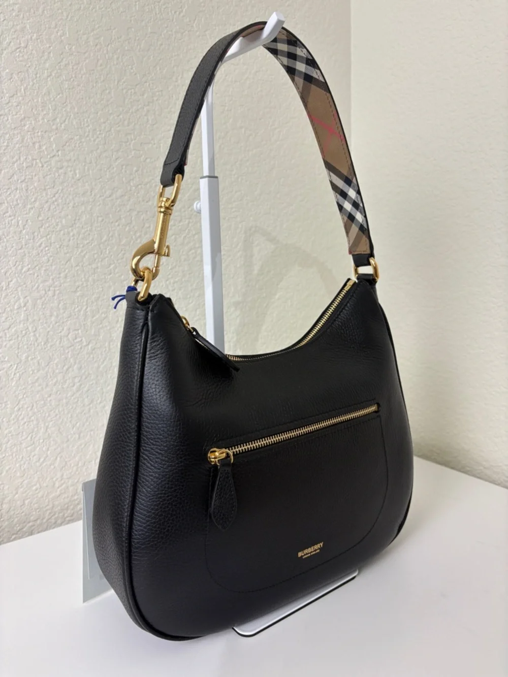Burberry Black Pebbled Leather Hobo Shoulder Bag Medium